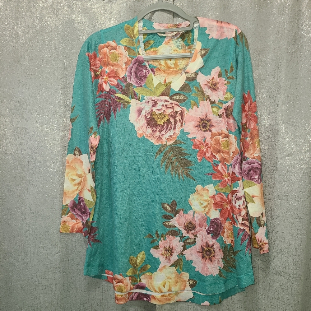 Soft Surroundings Teal Floral‎ Top